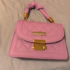 Pink and Gold Quilted Mini OBLANCIA Bag with Decorative Handle